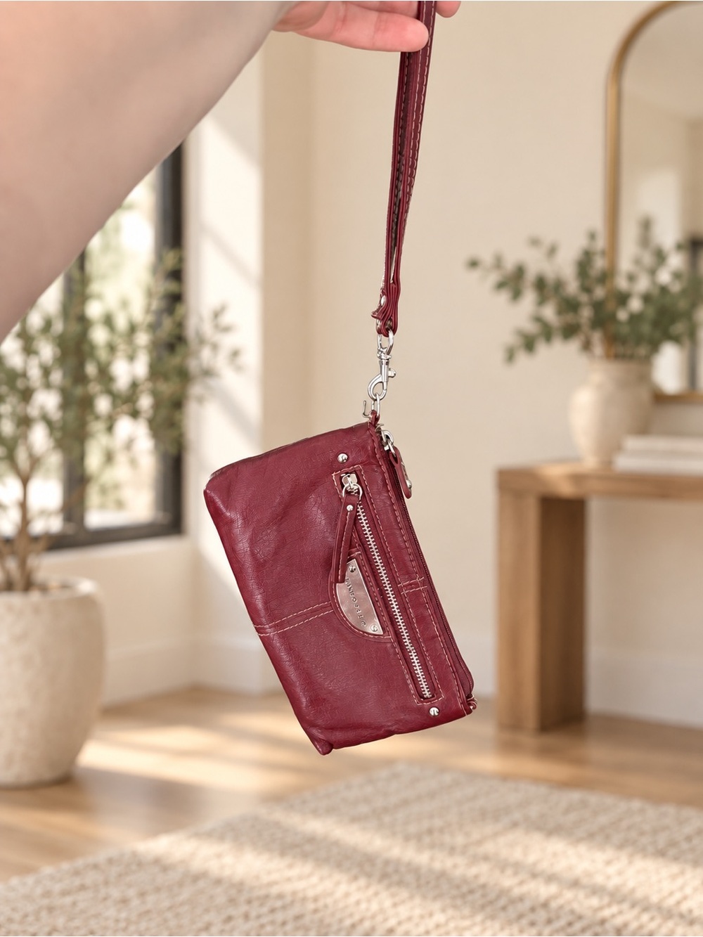 Franco Sarto Wine Red Leather Wristlet Clutch